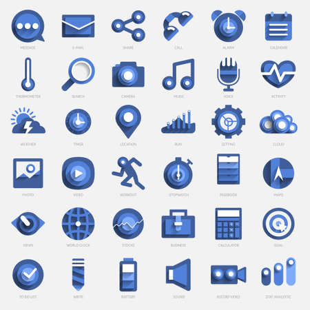 Icon set concept wearable device about technology gadget mobile device in blue theme.のイラスト素材