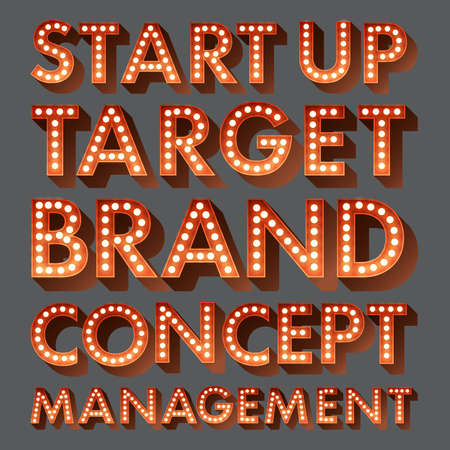 Words of business action and use for formal article design. Flat design vector text light bevelのイラスト素材