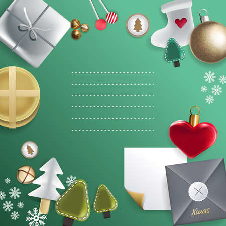 Merry Christmas festive background with Christmas decoration, vector illustration.のイラスト素材