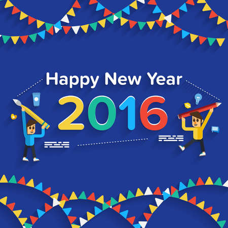 Happy new year 2016 Text Design.Vector illustrate vector.のイラスト素材