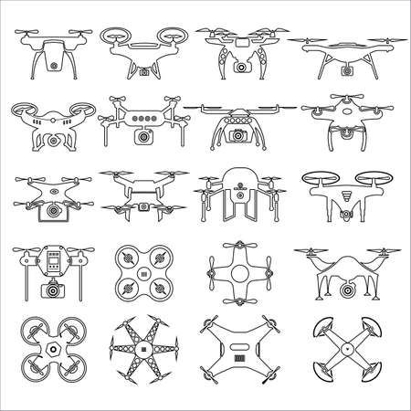 Drones set. Flat design element drone and controller connecting. Illustrateのイラスト素材
