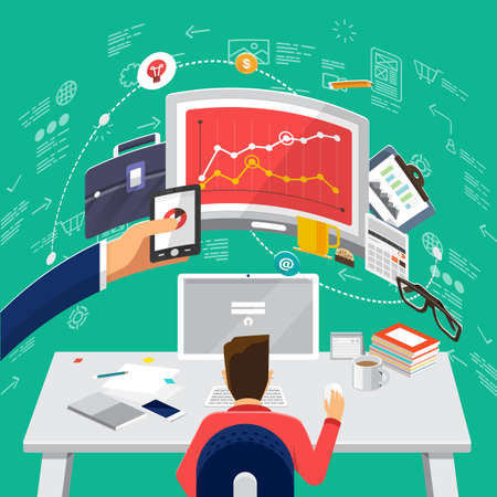 Flat design concepts for Online Business Strategic Plan, Payment Plan, Store Management Concepts for web banners and promotional materials.のイラスト素材