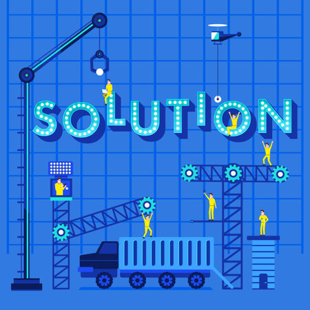 Construction site crane building Solution text, illustration template design
