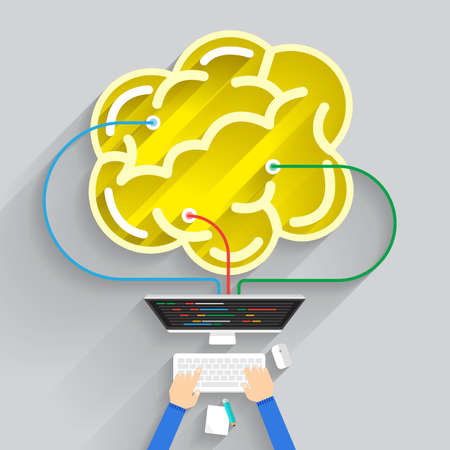 Flat design concept smart brain can build. design constructionのイラスト素材