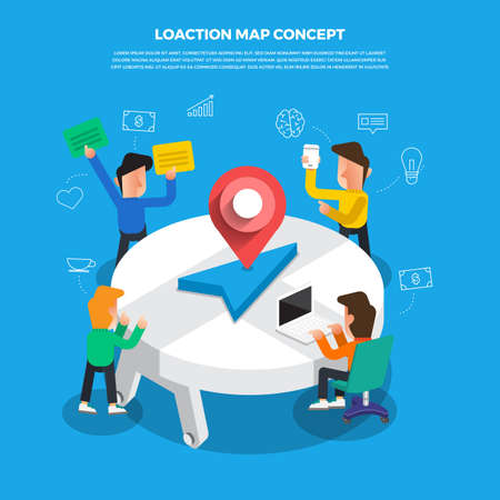 Flat design concept brainstorm working on desktop icon âLocation Mapâ. Vector illustrate.
のイラスト素材