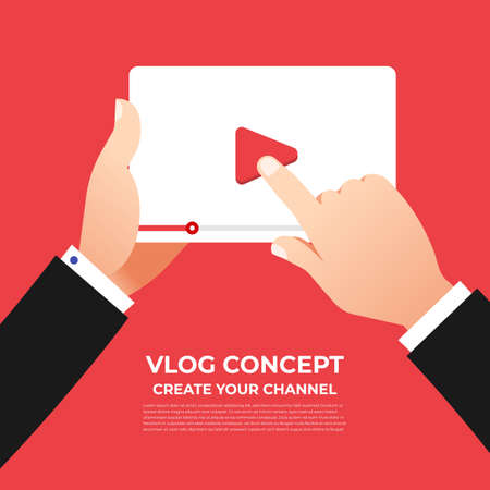 Flat design vlog concept. Create video content and make money. Vector illustrateのイラスト素材