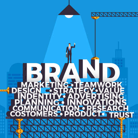 Flat design concept building brand construction with businessman on top as leader.Vector illustration.のイラスト素材
