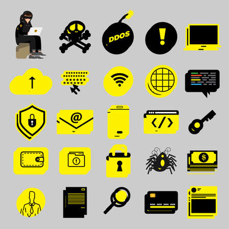 Flat design concept hacker activity cyber thief on internet device. Vector illustrate.のイラスト素材