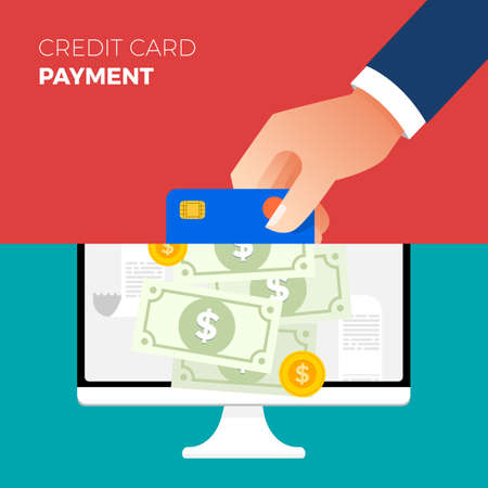 Flat design concept payment. Payment method and option or channel to transfer money. Vector illustrate.のイラスト素材