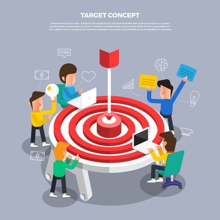 Flat design concept brainstorm working on desktop icon âTargetâ. Vector illustrate.のイラスト素材
