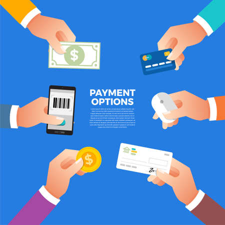 Flat design concept payment. Payment method and option or channel to transfer money. Vector illustrate.のイラスト素材
