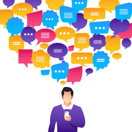 Flat design concept peoples talk with balloon message bubble. Vector illustrate.のイラスト素材