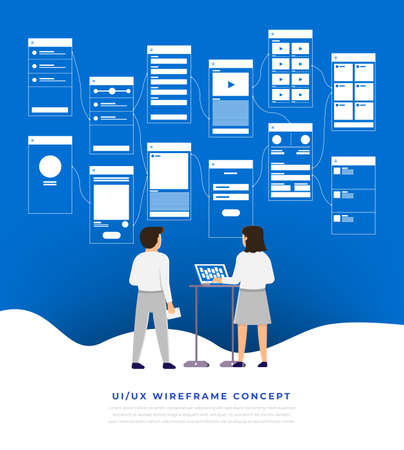 UX UI Flowchart. Mock-ups  mobile application concept flat design. Vector illustrationのイラスト素材