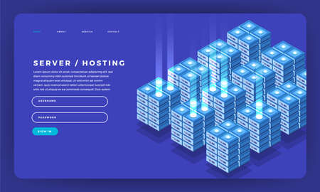 Mock-up design website flat design concept server hosting information. Vector illustration.のイラスト素材