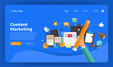 Mock-up design website flat design concept digital marketing. Content Marketing. Vector illustration.のイラスト素材