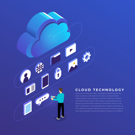 Flat design concept cloud computing technology users network configuration isometric. Vector illustration.のイラスト素材