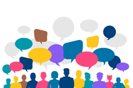 Flat design concept peoples talk with balloon message bubble. Vector illustrate.のイラスト素材