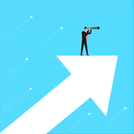 Flat design business concept leader stand looking vision for business. Vector illustrate.のイラスト素材