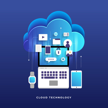 Flat design concept cloud computing technology users network configuration isometric. Vector illustration.のイラスト素材