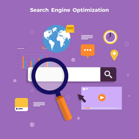 Flat design concept search engine optimization and result ranking page. Vector illustrations.のイラスト素材