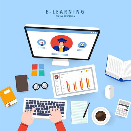 Flat design concept people education online knowledge witgh e-learning program. Vector...