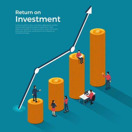 Flat design concept return on investment. Topic of financial and money business growth. Isometric Vector illustrations.