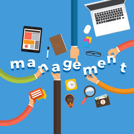 Flat design concept hand create management. Vector illustrations.