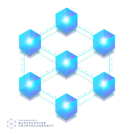 Flat design concept blockchain and cryptocurrency technology. Composition for layout design website banner.のイラスト素材