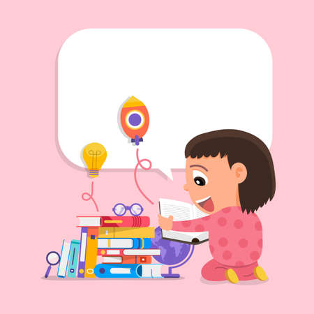 Cartoon vector design concept children learnning and education with books. Vector illustrations.のイラスト素材