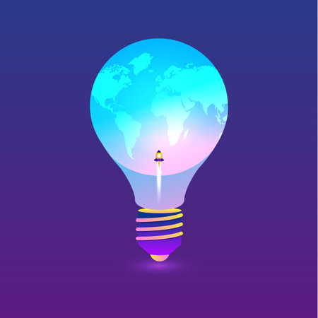Flat design concept Innovative ideas are presented by combining light bulbs with the globe to convey...