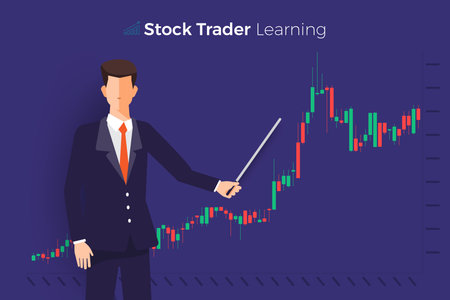 Flat design concept stock exchang and trader. Financial market business with graph chart analysis....