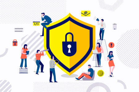 Flat design concept group of businessman working for archivement security solution. Vector illustrations.のイラスト素材