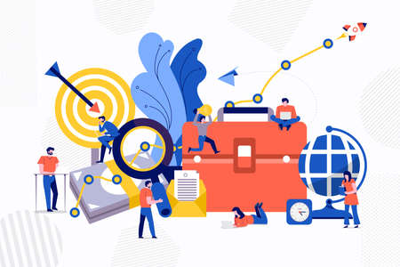 Illustrations flat design concept teamwork small people businessman working together for building success business. Vector illustrate.のイラスト素材