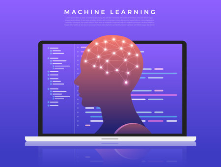 Illustrations concept machine learning via artificial intelligence with technology analysis data and knowledge . Vector illustrate.のイラスト素材