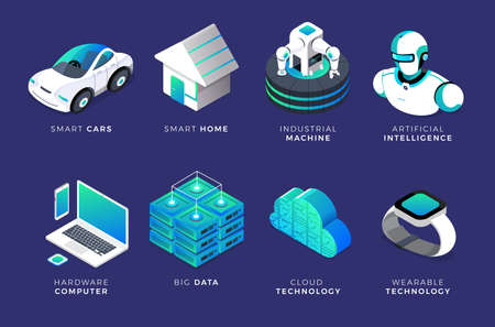 Illustrations concept  artificial intelligence AI Set object 3d device and equipment technology. Isometric vector illustrate.のイラスト素材