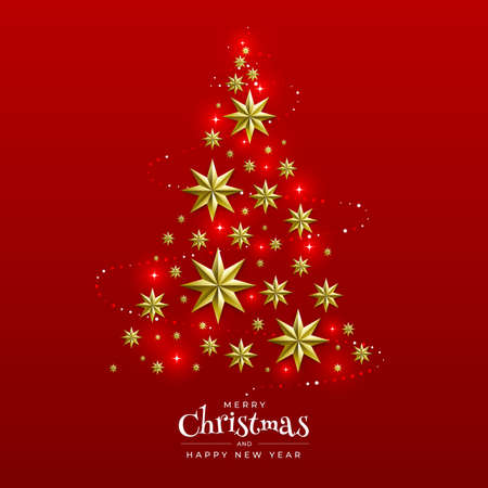 Christmas Background with Border made of Cutout Gold Foil Stars and Silver Snowflakes. Chic Xmas Greeting Card and Happy New Year design. Vector illustrate.のイラスト素材