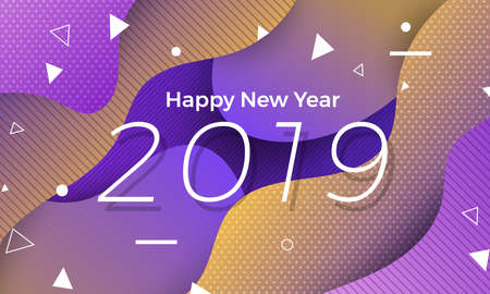 Geometric background btight color. Template design poster banner website.Greeting card with inscription Happy New Year 2019. Vector Illustrations.のイラスト素材