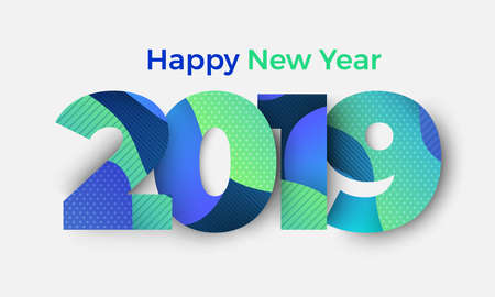 Geometric background btight color. Template design poster banner website.Greeting card with inscription Happy New Year 2019. Vector Illustrations.のイラスト素材