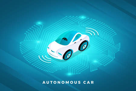 Autonomous self-driving Automobile sensors Smart Car Driverless vehicle technology. Vector illustrate.のイラスト素材