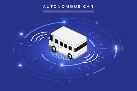 Autonomous self-driving Automobile sensors Smart Car Driverless vehicle technology. Vector illustrate.のイラスト素材