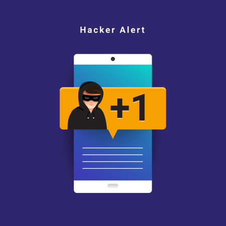 Flat design concept hacker activity cyber thief on internet device. Vector illustrate.のイラスト素材