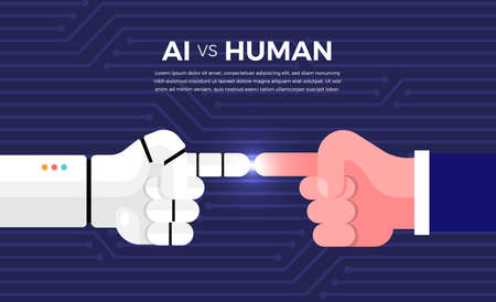 Illustrations concept of AI artificial intelligence vs human via robot and people. Vector illustrate.のイラスト素材