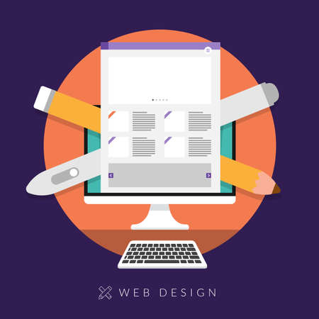Flat design concept web design development mockup layout devices on multiscreen. Vector illustrations.のイラスト素材