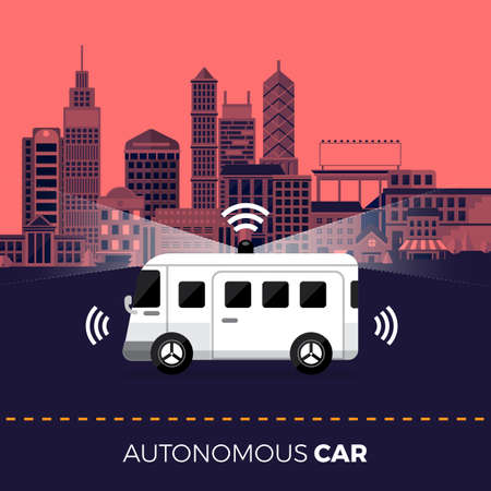 Autonomous self-driving Automobile sensors Smart Car Driverless vehicle technology. Vector illustrate.のイラスト素材