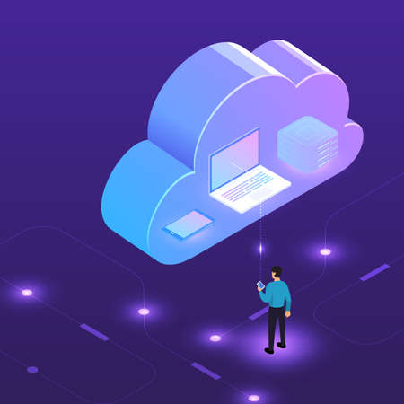 Illustrations design concept digital network with cloud technology and service solution. Vector isometric illustrate.のイラスト素材