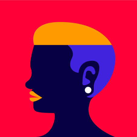 Illustrations of side head woman present fashion look with colorful graphic. Vector illustrate.のイラスト素材