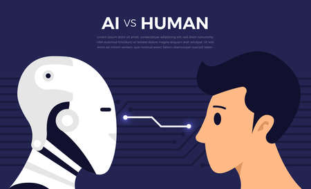 Illustrations concept of AI artificial intelligence vs human via robot and people. Vector illustrate.のイラスト素材