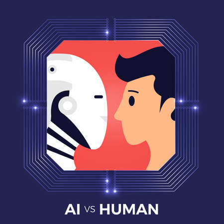 Illustrations concept of AI artificial intelligence vs human via robot and people. Vector illustrate.のイラスト素材