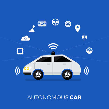 Autonomous self-driving Automobile sensors Smart Car Driverless vehicle technology. Vector illustrate.のイラスト素材