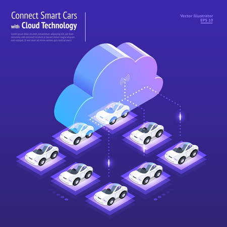 Illustrations design concept digital network with cloud technology and service smart car solution. Vector isometric illustrate.のイラスト素材